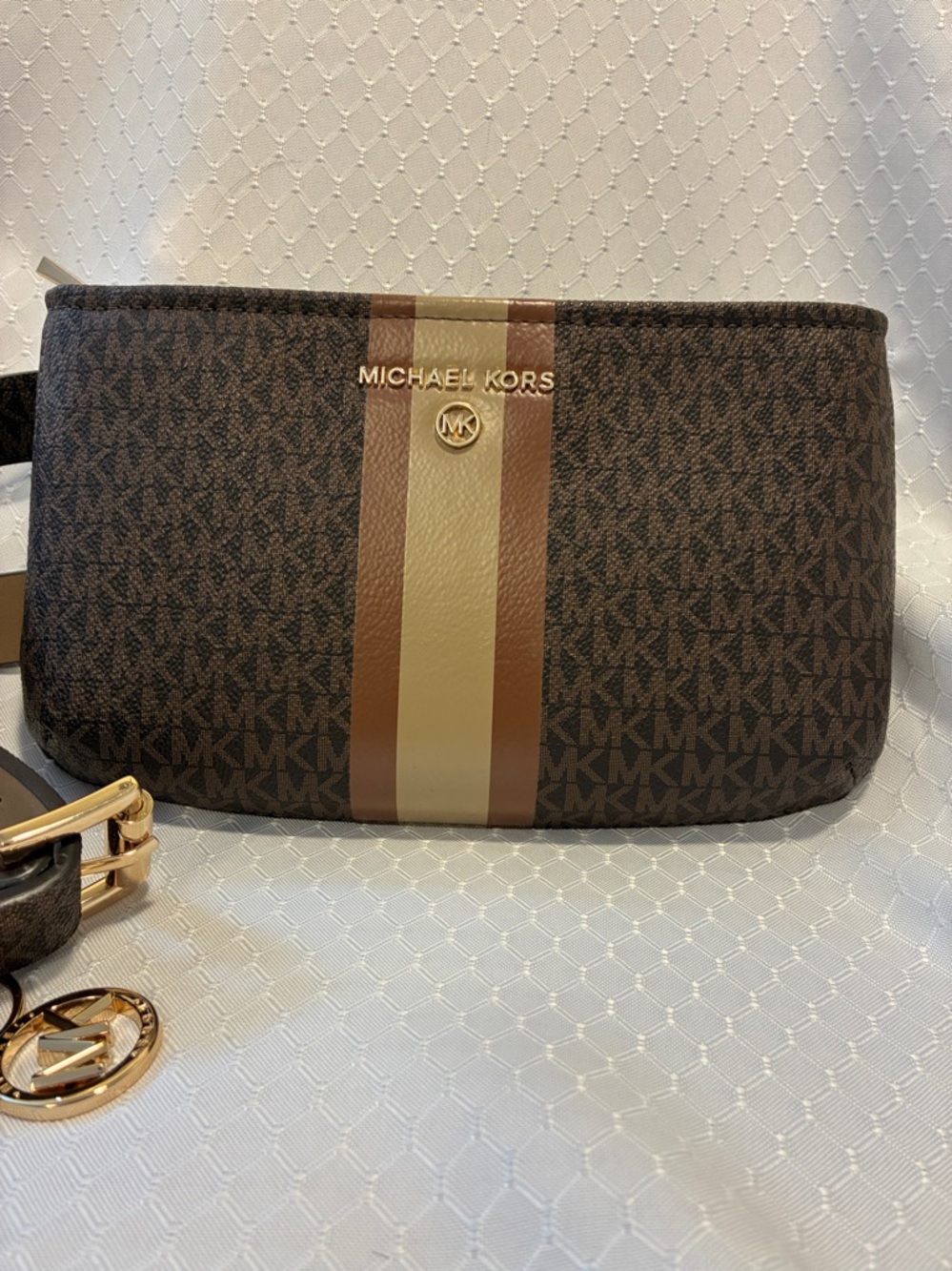 Michael Kors Chocolate Center Stripe Belt Bag Like New! New Price!